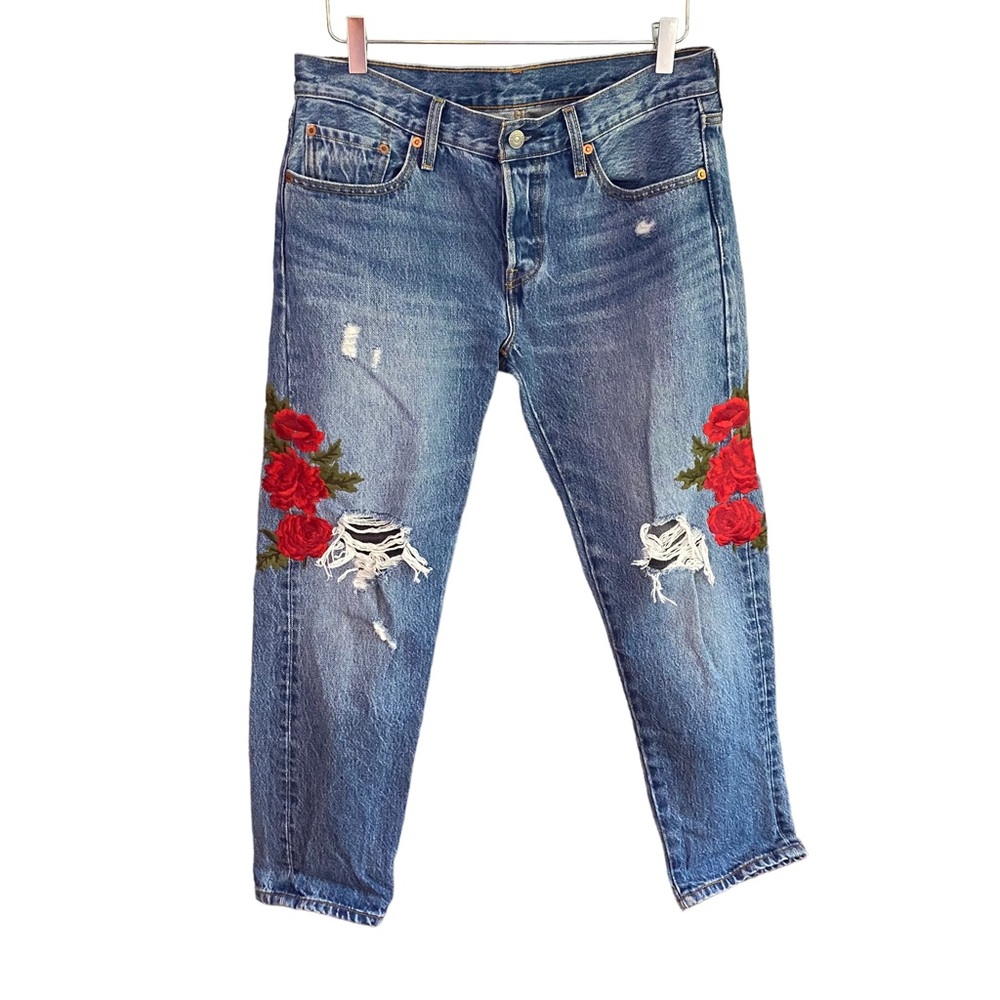 Levi’s 501 ~ Rose Embroidered Straight Leg Jean